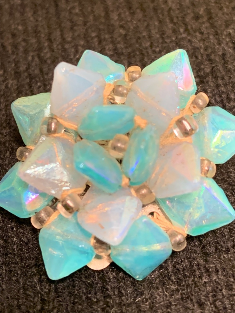VTG Opalescent Aqua Cluster Clip Earrings Vintage Costume W Germany - Picture 2 of 8